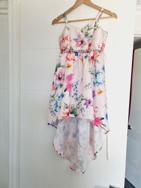 Rare Editions Pink Floral Hi-Low Dress with Beaded Waist